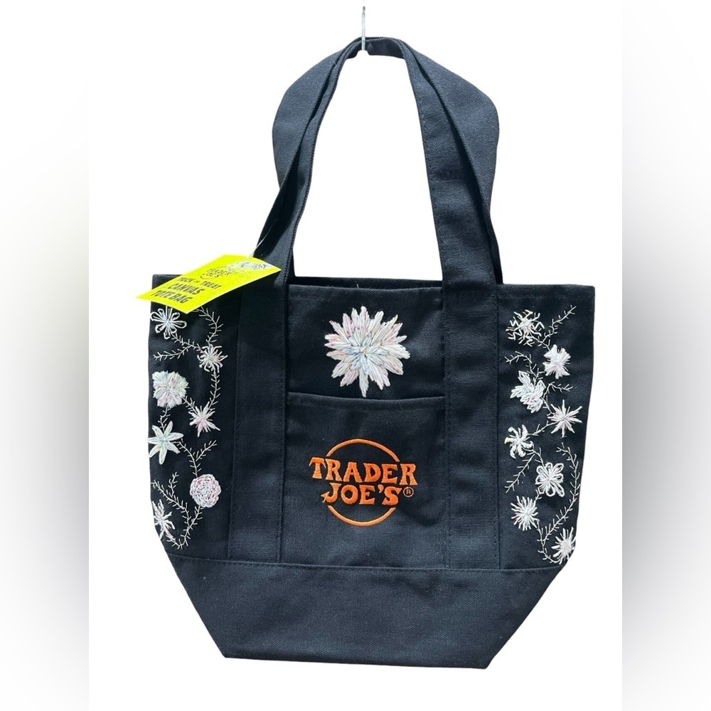 Viral OOAK hand embroidered Trader Joe’s black mini tote bag NWT trick or treat